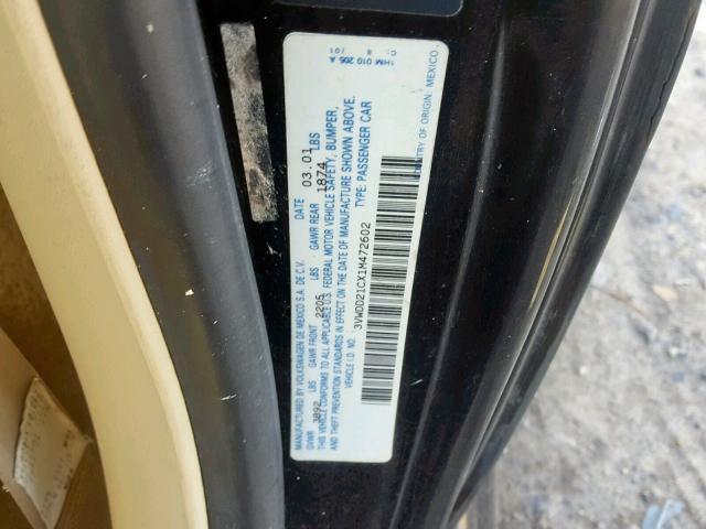 3VWDD21CX1M472602 - 2001 VOLKSWAGEN NEW BEETLE Schwarz Foto 10