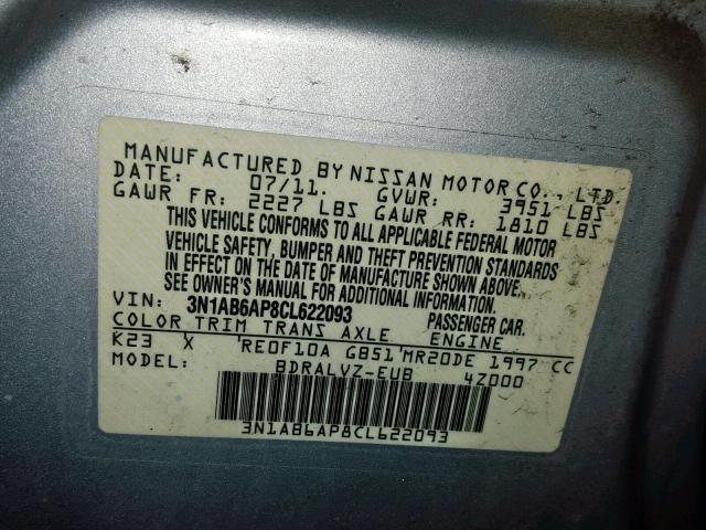 3N1AB6AP8CL622093 - 2012 NISSAN SENTRA 2.0 SILVER photo 10