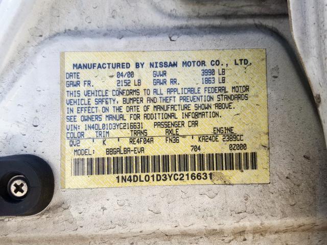 1N4DL01D3YC216631 - 2000 NISSAN ALTIMA XE  photo 10