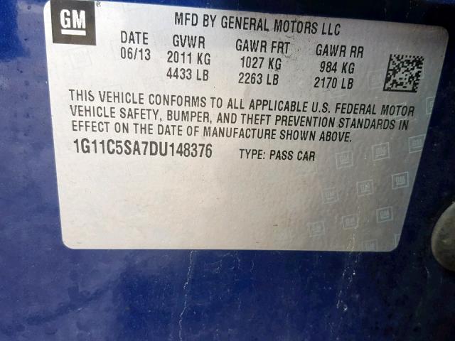 1G11C5SA7DU148376 - 2013 CHEVROLET MALIBU 1LT 蓝色 照片 10