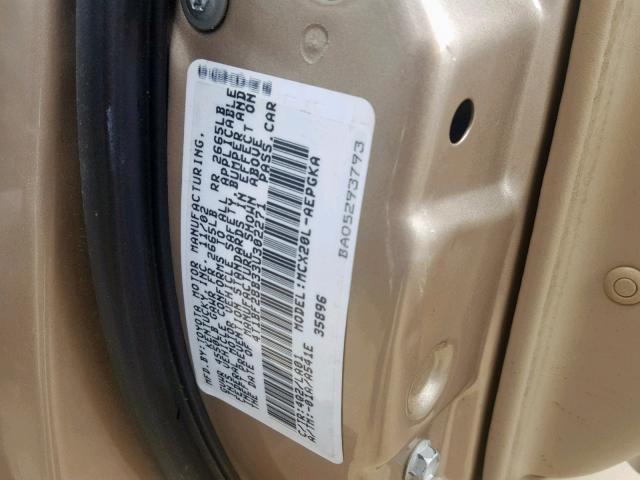 4T1BF28B33U302271 - 2003 TOYOTA AVALON TAN photo 10