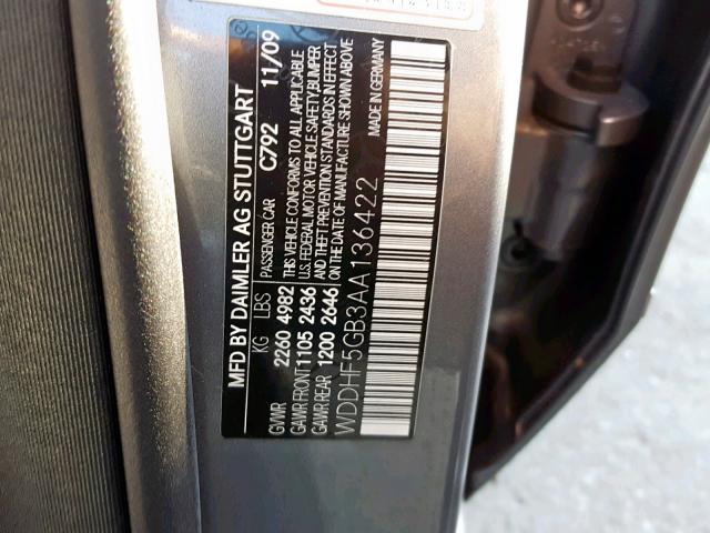 WDDHF5GB3AA136422 - 2010 MERCEDES-BENZ E 350 CHARCOAL photo 10