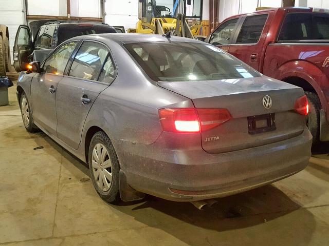 3VW2K7AJ9FM427084 - 2015 VOLKSWAGEN JETTA BASE GRAY photo 3