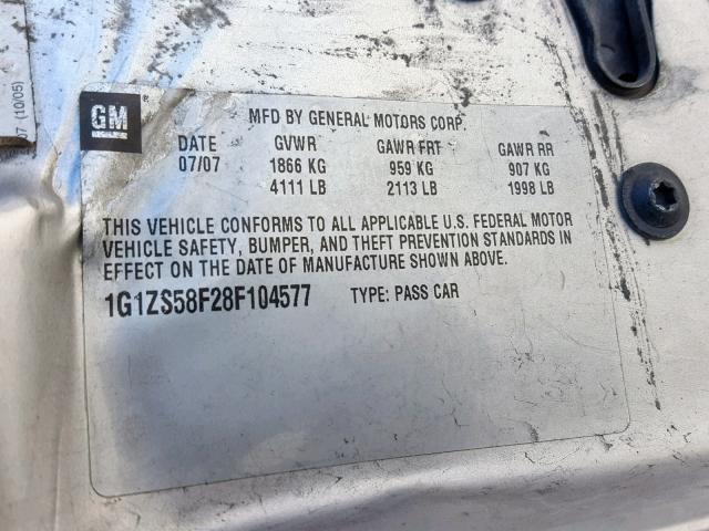 1G1ZS58F28F104577 - 2008 CHEVROLET MALIBU LS SILVER photo 10