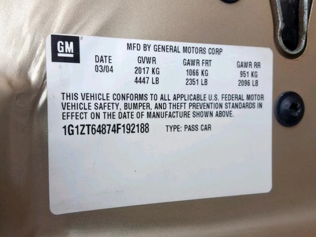 1G1ZT64874F192188 - 2004 CHEVROLET MALIBU MAX 棕色 照片 10