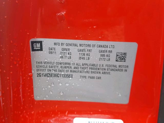 2G1WC5E36C1133560 - 2012 CHEVROLET IMPALA LTZ RED photo 10