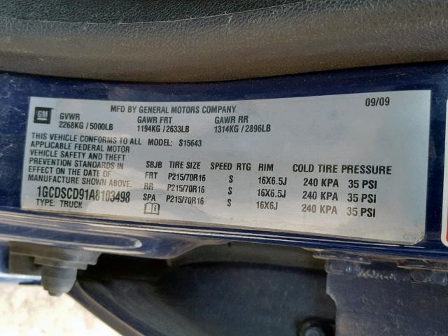 1GCDSCD91A8103498 - 2010 CHEVROLET COLORADO L BLUE photo 10