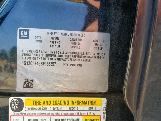 1G1ZC5E16BF186357 - 2011 CHEVROLET MALIBU 1LT 石墨色 照片 10