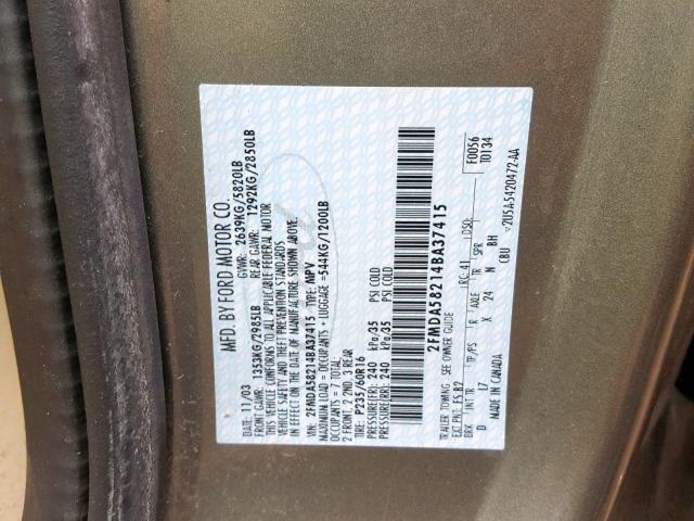 2FMDA58214BA37415 - 2004 FORD FREESTAR L GRAY photo 10