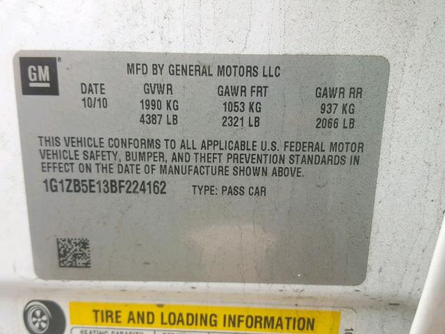 1G1ZB5E13BF224162 - 2011 CHEVROLET MALIBU LS WHITE photo 10