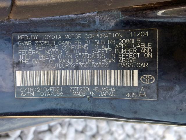 JTDDR32T350183823 - 2005 TOYOTA CELICA GT BLACK photo 10