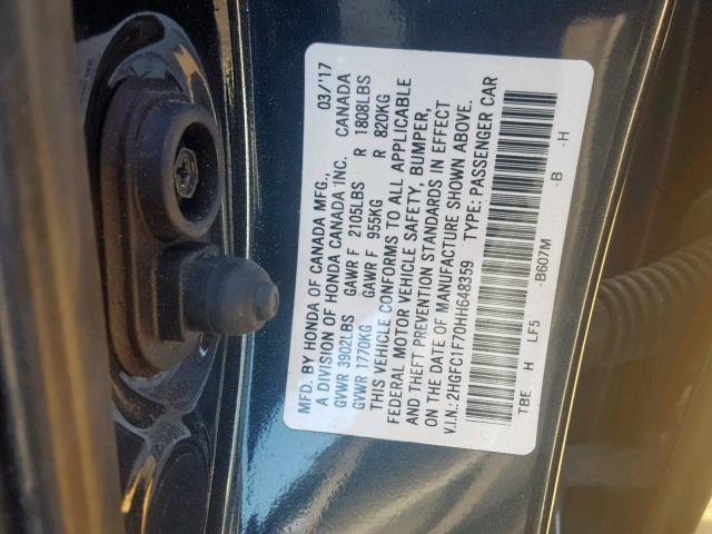 2HGFC1F70HH648359 - 2017 HONDA CIVIC EXL CHARCOAL photo 10