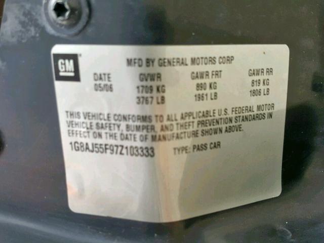 1G8AJ55F97Z103333 - 2007 SATURN ION LEVEL SILVER photo 10