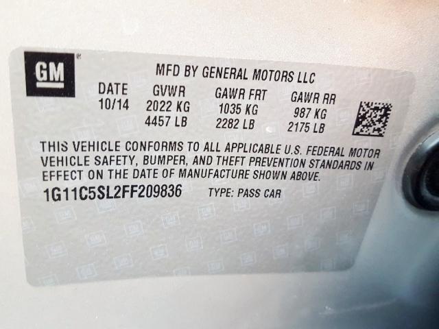 1G11C5SL2FF209836 - 2015 CHEVROLET MALIBU 1LT  照片 10