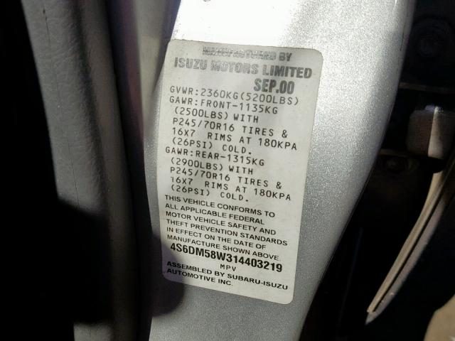 4S6DM58W314403219 - 2001 HONDA PASSPORT E 银色 照片 10