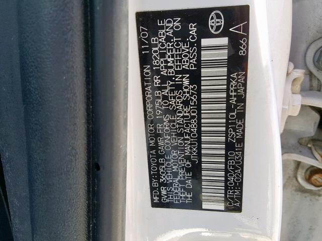 JTKKU10488J015673 - 2008 TOYOTA SCION XD WHITE photo 10