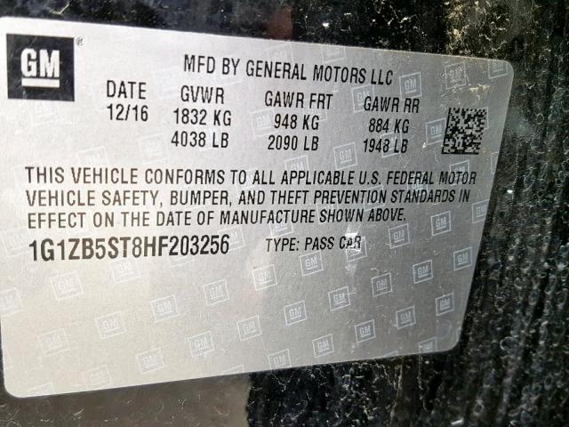 1G1ZB5ST8HF203256 - 2017 CHEVROLET MALIBU LS BLACK photo 10