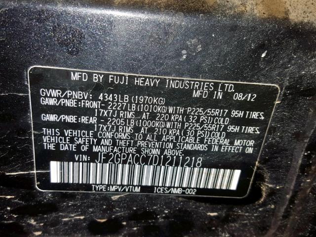 JF2GPACC7D1211218 - 2013 SUBARU XV CROSSTR GRAY photo 10