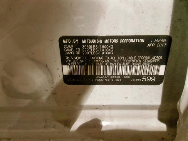 JA32U2FU9HU011696 - 2017 MITSUBISHI LANCER ES WHITE photo 10