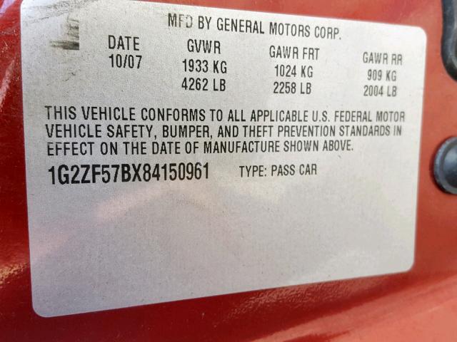 1G2ZF57BX84150961 - 2008 PONTIAC G6 VALUE L RED photo 10