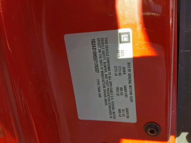 1G2AS18H597176307 - 2009 PONTIAC G5 RED photo 10