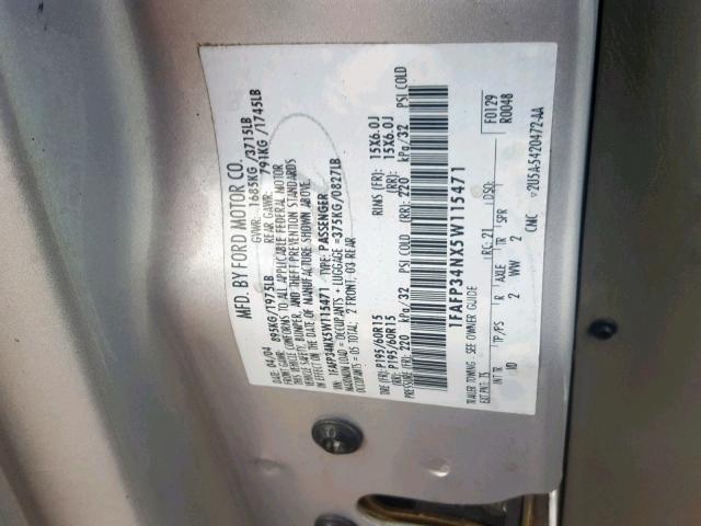 1FAFP34NX5W115471 - 2005 FORD FOCUS ZX4 GRAY photo 10