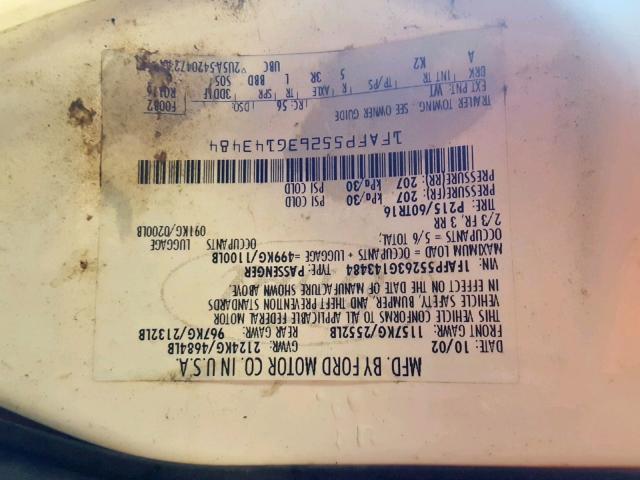 1FAFP55263G143484 - 2003 FORD TAURUS SES WHITE photo 10