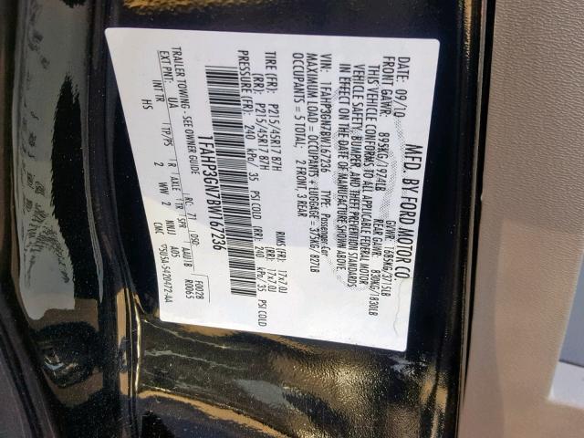 1FAHP3GN7BW167236 - 2011 FORD FOCUS SES BLACK photo 10