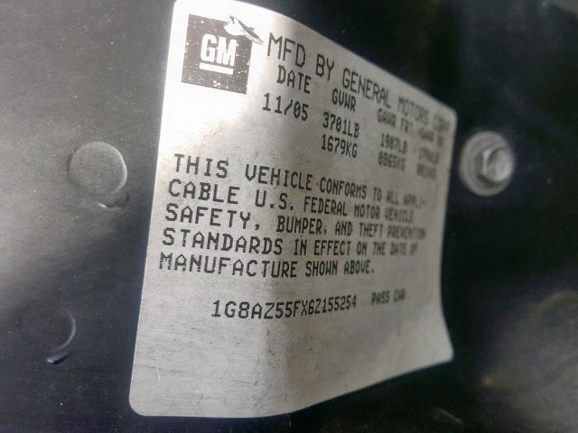 1G8AZ55FX6Z155254 - 2006 SATURN ION LEVEL BLUE photo 10