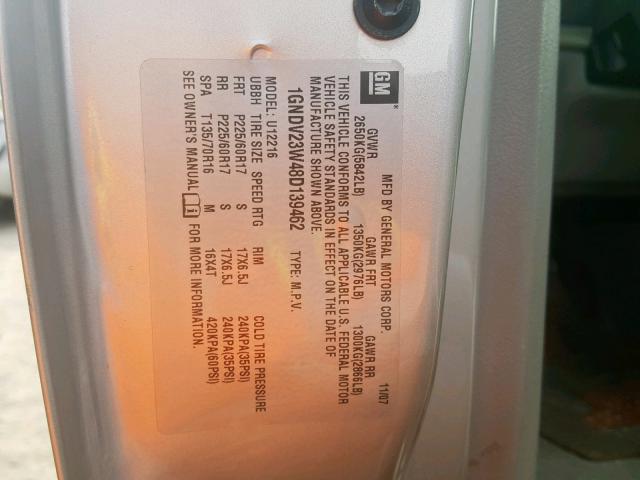 1GNDV23W48D139462 - 2008 CHEVROLET UPLANDER L 银色 照片 10