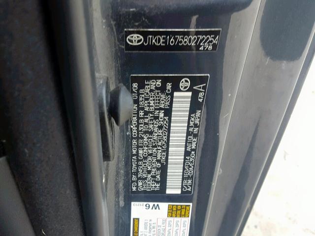 JTKDE167580272254 - 2008 TOYOTA SCION TC ნაცრისფერი ფოტო 10