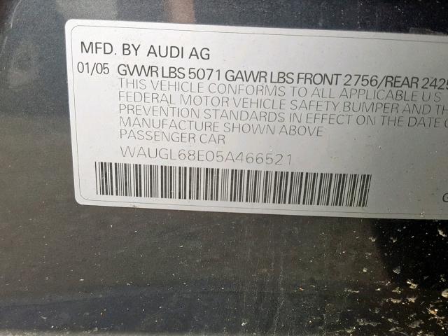 WAUGL68E05A466521 - 2005 AUDI NEW S4 QUA GRAY photo 10