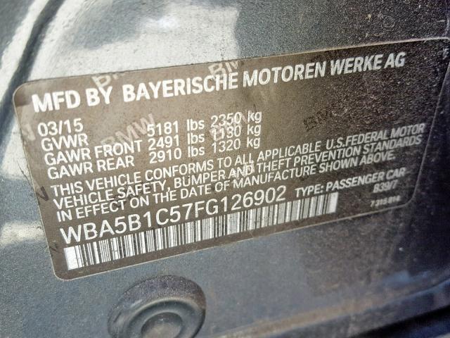 WBA5B1C57FG126902 - 2015 BMW 535 I GRAY photo 10