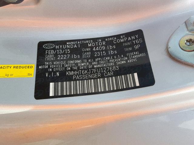 KMHHT6KJ7FU127683 - 2015 HYUNDAI GENESIS CO SILVER photo 10