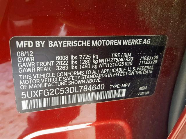 5UXFG2C53DL784640 - 2013 BMW X6 XDRIVE3 RED photo 10