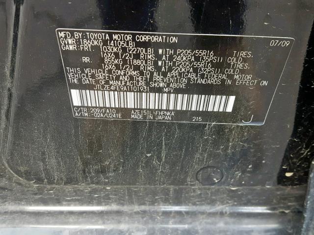 JTLZE4FE9A1101931 - 2010 TOYOTA SCION XB 黑色 照片 10