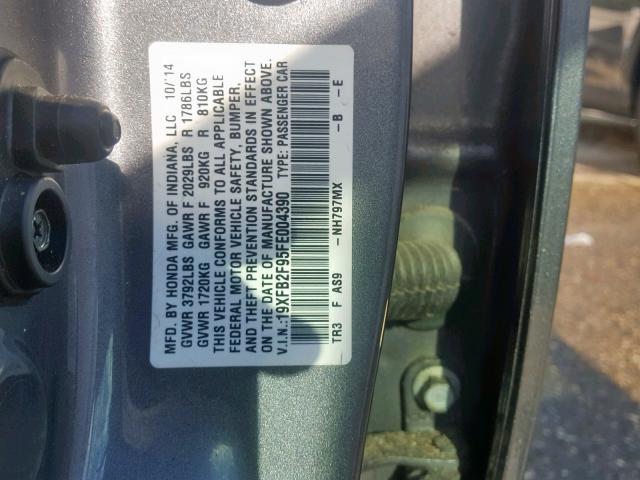 19XFB2F95FE004390 - 2015 HONDA CIVIC EXL GRAY photo 10