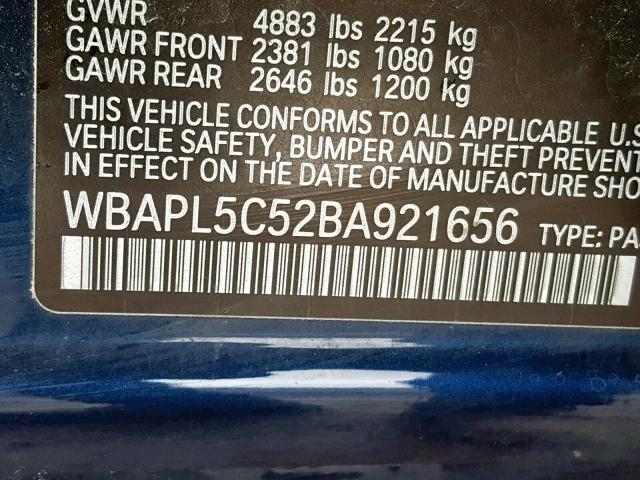 WBAPL5C52BA921656 - 2011 BMW 335 XI BLUE photo 10