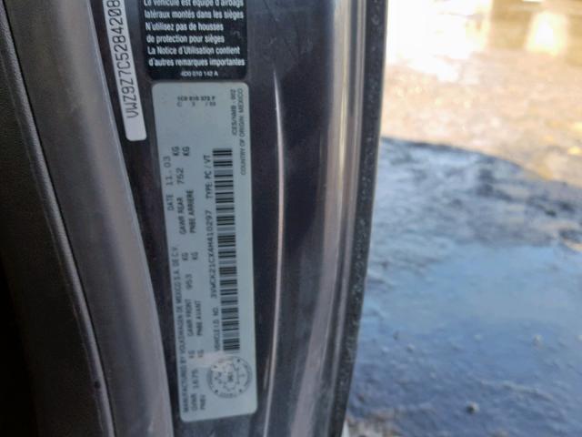 3VWCK21CX4M410297 - 2004 VOLKSWAGEN NEW BEETLE ნაცრისფერი ფოტო 10