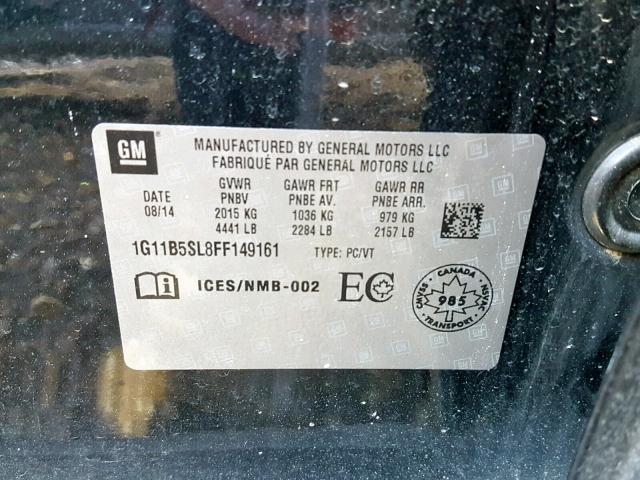 1G11B5SL8FF149161 - 2015 CHEVROLET MALIBU LS BLACK photo 10