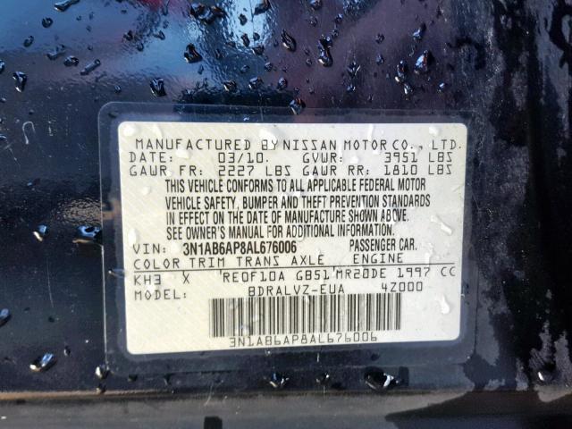 3N1AB6AP8AL676006 - 2010 NISSAN SENTRA 2.0 BLACK photo 10