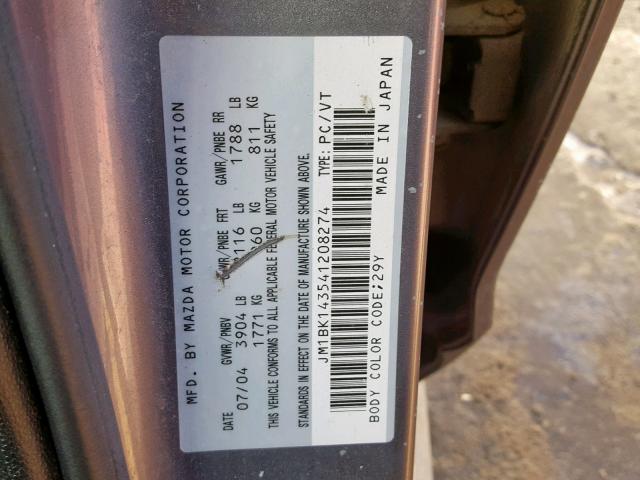 JM1BK143541208274 - 2004 MAZDA 3 HATCHBAC GRAY photo 10