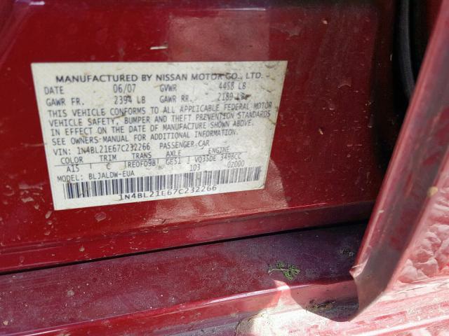 1N4BL21E67C232266 - 2007 NISSAN ALTIMA 3.5 RED photo 10