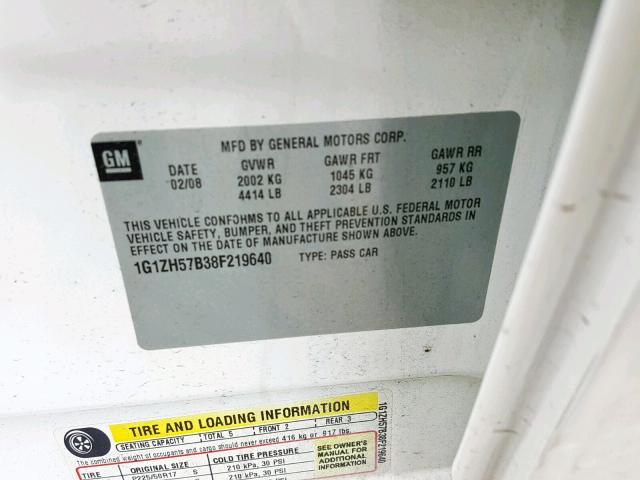 1G1ZH57B38F219640 - 2008 CHEVROLET MALIBU 1LT 白色 照片 10