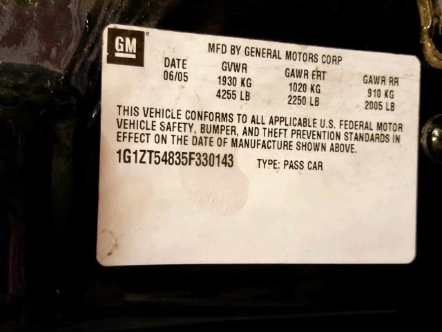 1G1ZT54835F330143 - 2005 CHEVROLET MALIBU LS BLUE photo 10