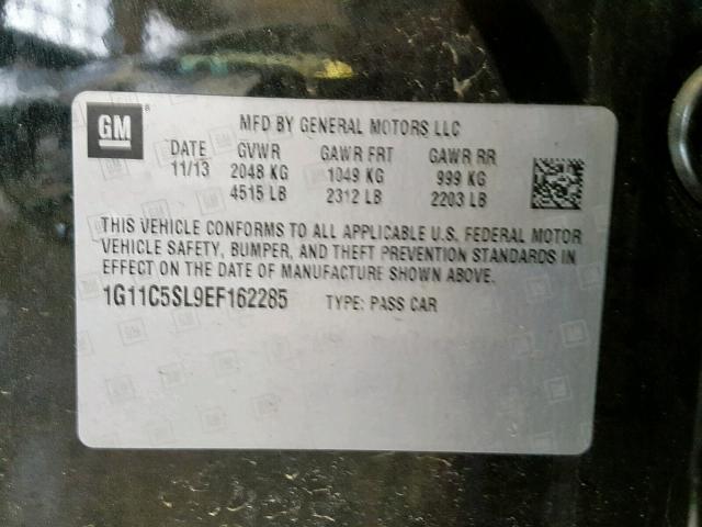 1G11C5SL9EF162285 - 2014 CHEVROLET MALIBU 1LT 黑色 照片 10