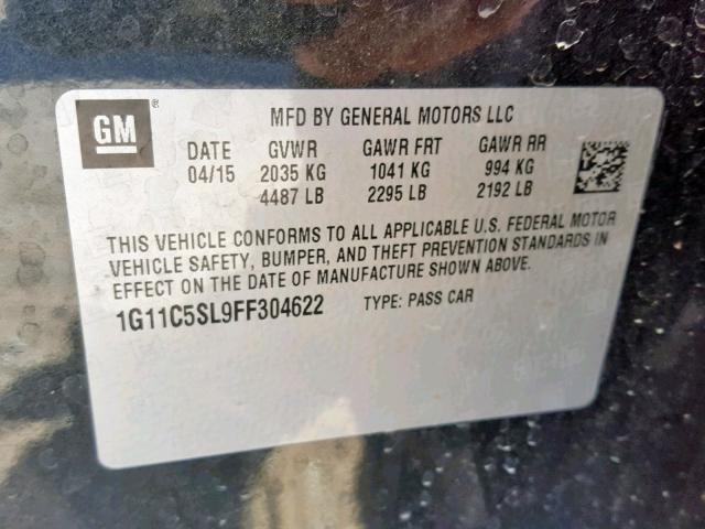 1G11C5SL9FF304622 - 2015 CHEVROLET MALIBU 1LT 灰色 照片 10