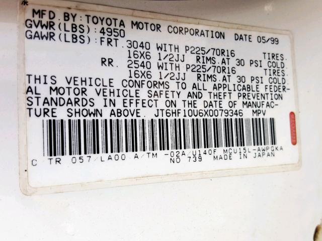 JT6HF10U6X0079346 - 1999 LEXUS RX 300 TAN photo 10