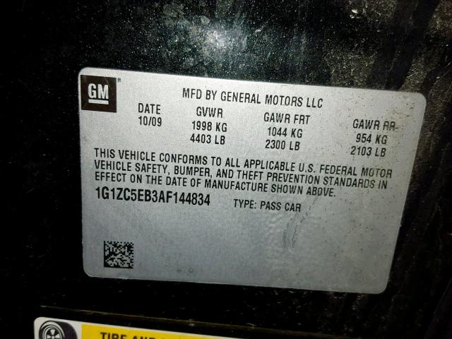 1G1ZC5EB3AF144834 - 2010 CHEVROLET MALIBU 1LT BLACK photo 10