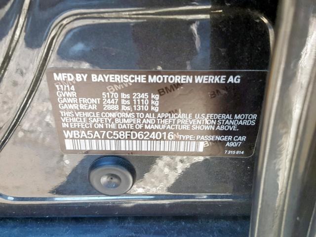 WBA5A7C58FD624016 - 2015 BMW 528 XI CHARCOAL photo 10